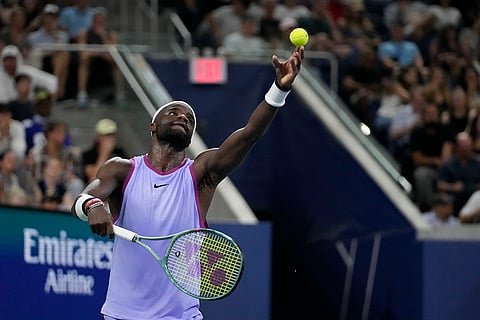 US Open 2024: Frances Tiafoe serves to Aleksandar Kovacevic during a first round match of the U.S. Open tennis